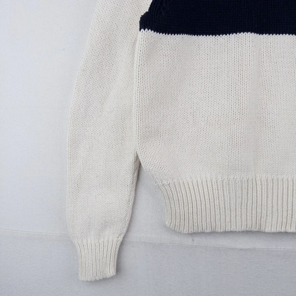 90's Vtg Polo Ralph Lauren Turtleneck Sweater #3 Men's M White Navy Pima Cotton